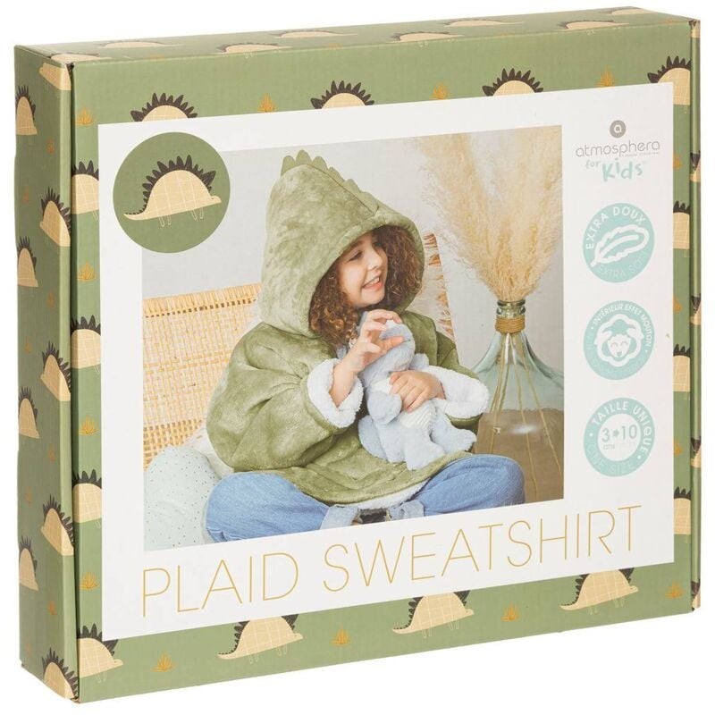 Plaid Sweatshirt Dinosaure Vert Pour 3 à 10 Ans - Atmosphera Créateur D'intérieur